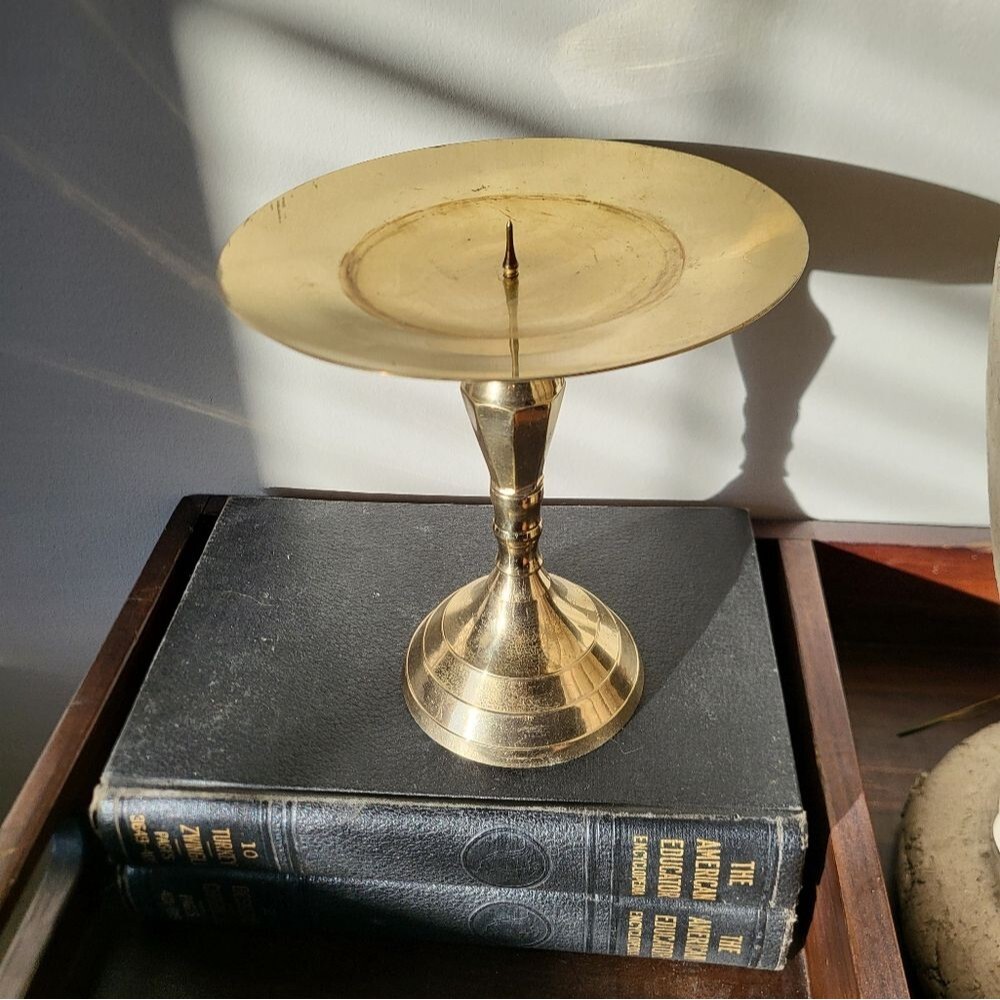LARGE VINTAGE PILLAR SPIKED CANDLE HOLDER 7'H - Picture 1 of 5
